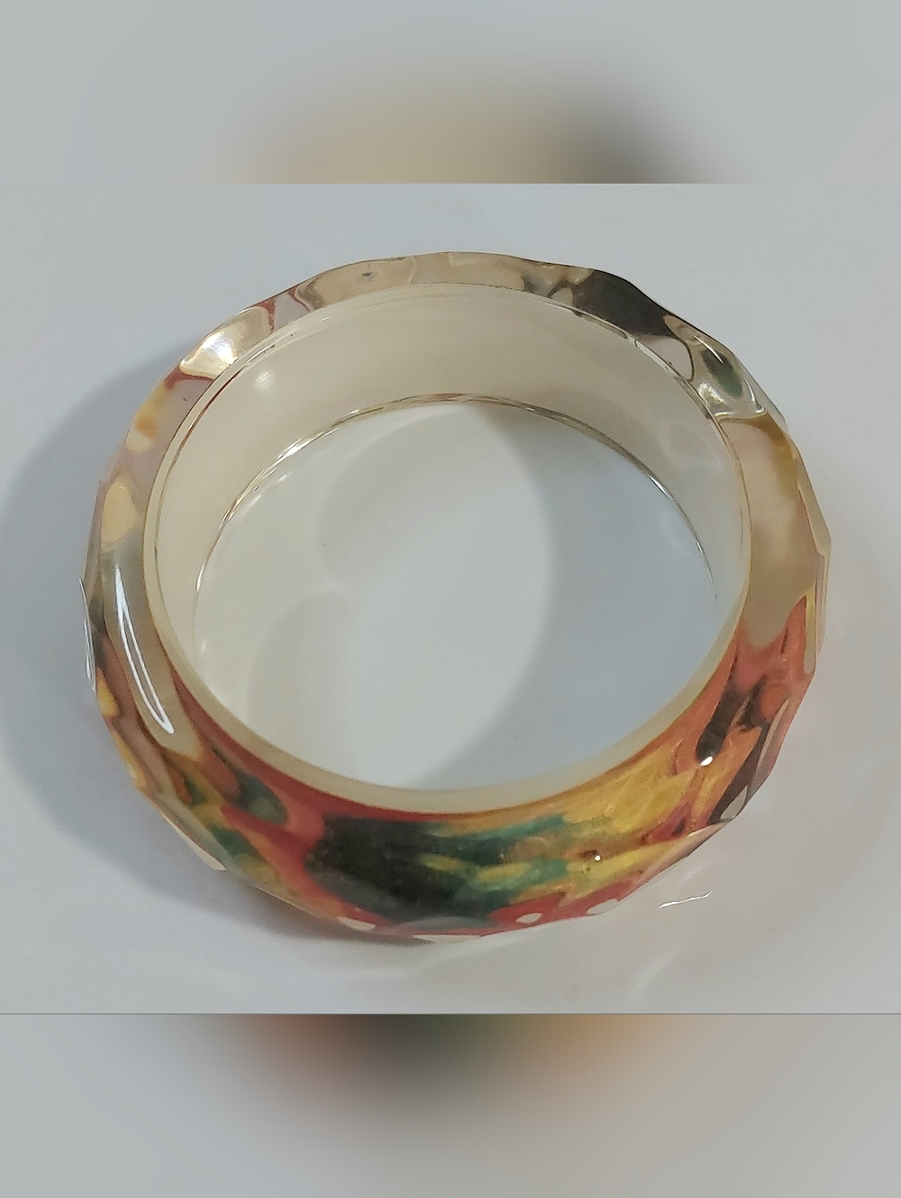 Vintage Faceted Lucite Multicolor Chunky Bangle Bracelet